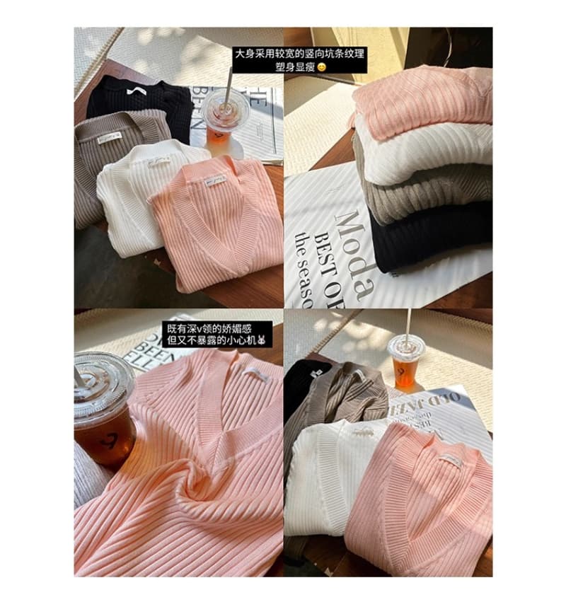 앤디 플러시 워시 물 V넥 기본 셔츠 여성 봄 가을 새로운 몸매 가꾸기 고급 센스 타이트 니트 맨위 상세 이미지 5
