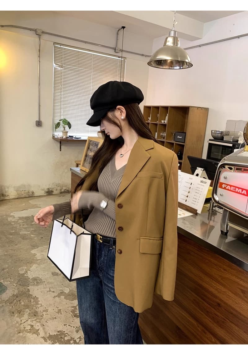 앤디 플러시 워시 물 V넥 기본 셔츠 여성 봄 가을 새로운 몸매 가꾸기 고급 센스 타이트 니트 맨위 상세 이미지 22