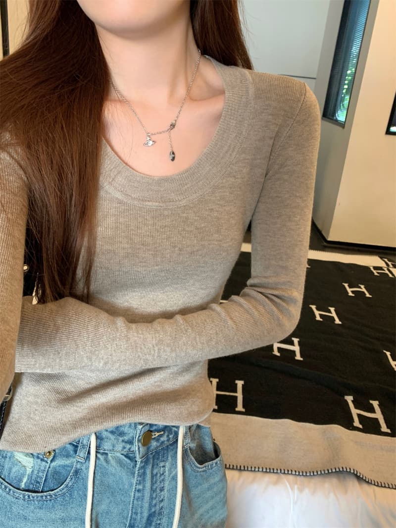 패키지 코어 실 프랑스식 몸매 가꾸기 u 칼라 가을 겨울 새로운 인사이드 가져 가라. 고급 스웨터 긴팔 니트 스웨터 맨위 여성 상세 이미지 3