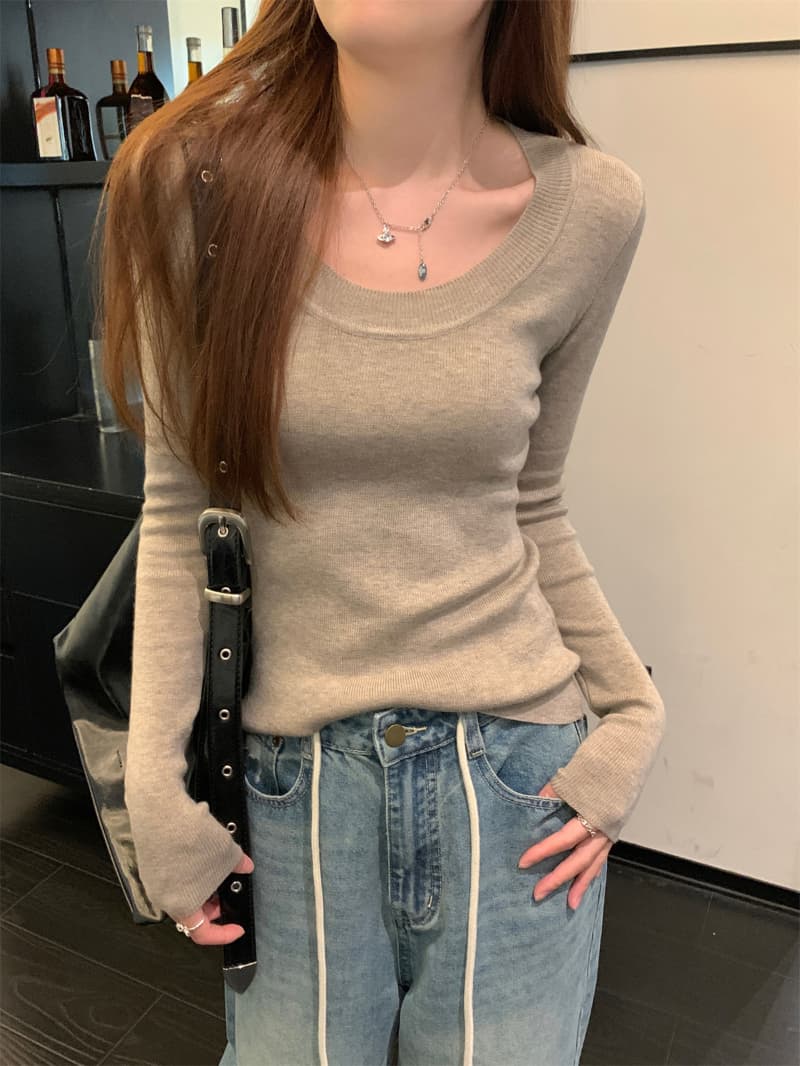 패키지 코어 실 프랑스식 몸매 가꾸기 u 칼라 가을 겨울 새로운 인사이드 가져 가라. 고급 스웨터 긴팔 니트 스웨터 맨위 여성 상세 이미지 5