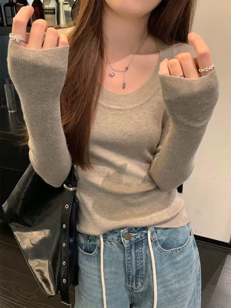 패키지 코어 실 프랑스식 몸매 가꾸기 u 칼라 가을 겨울 새로운 인사이드 가져 가라. 고급 스웨터 긴팔 니트 스웨터 맨위 여성 상세 이미지 6