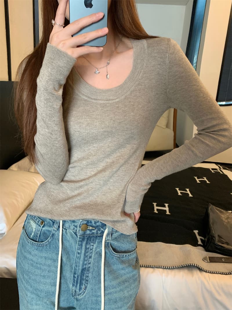 패키지 코어 실 프랑스식 몸매 가꾸기 u 칼라 가을 겨울 새로운 인사이드 가져 가라. 고급 스웨터 긴팔 니트 스웨터 맨위 여성 상세 이미지 11