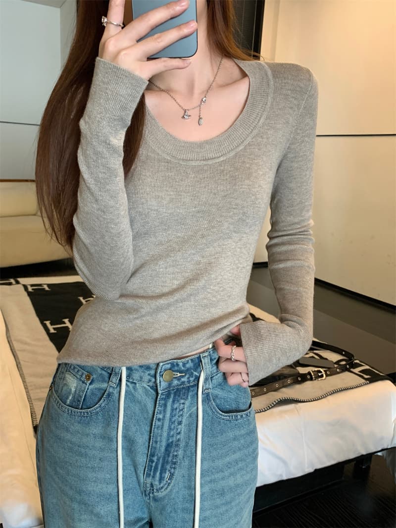 패키지 코어 실 프랑스식 몸매 가꾸기 u 칼라 가을 겨울 새로운 인사이드 가져 가라. 고급 스웨터 긴팔 니트 스웨터 맨위 여성 상세 이미지 12