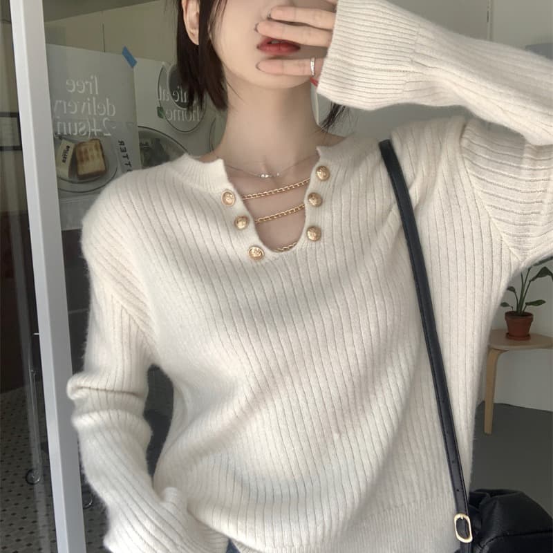 V넥 너구리 플러시 부드러운 찹쌀 풀오버 스웨터 여자 가을 겨울 느긋한 바람 두꺼운 인사이드 가져 가라. 만나는 니트 스웨터 맨위 이미지 5
