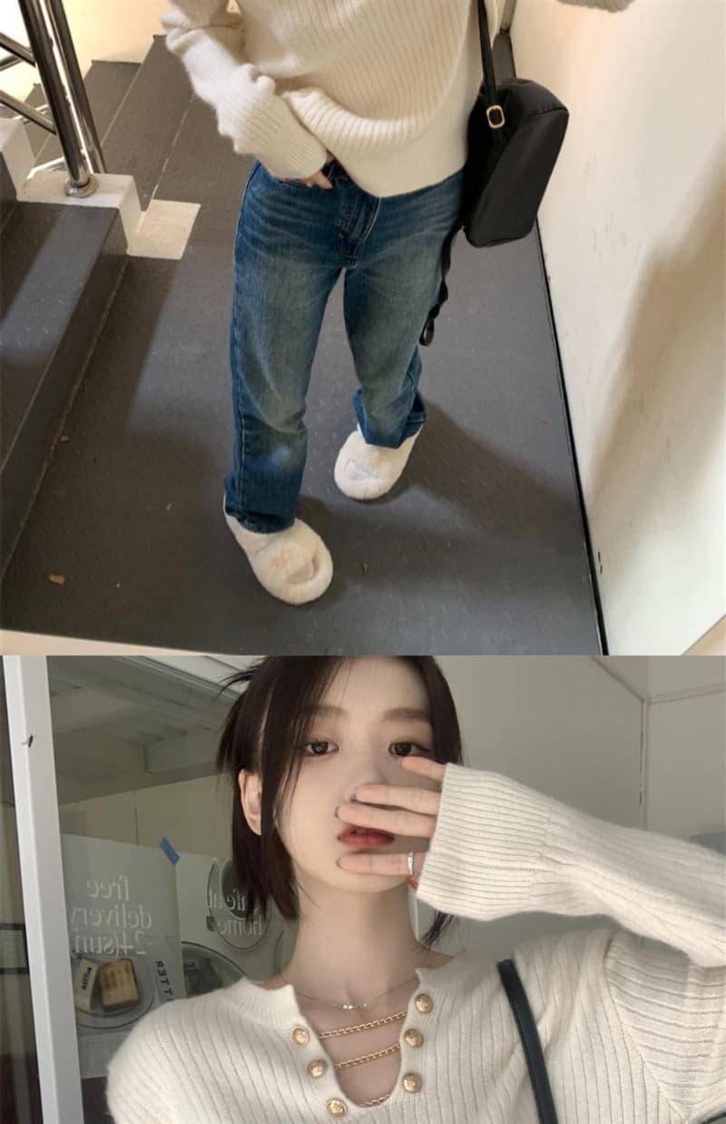V넥 너구리 플러시 부드러운 찹쌀 풀오버 스웨터 여자 가을 겨울 느긋한 바람 두꺼운 인사이드 가져 가라. 만나는 니트 스웨터 맨위 상세 이미지 11