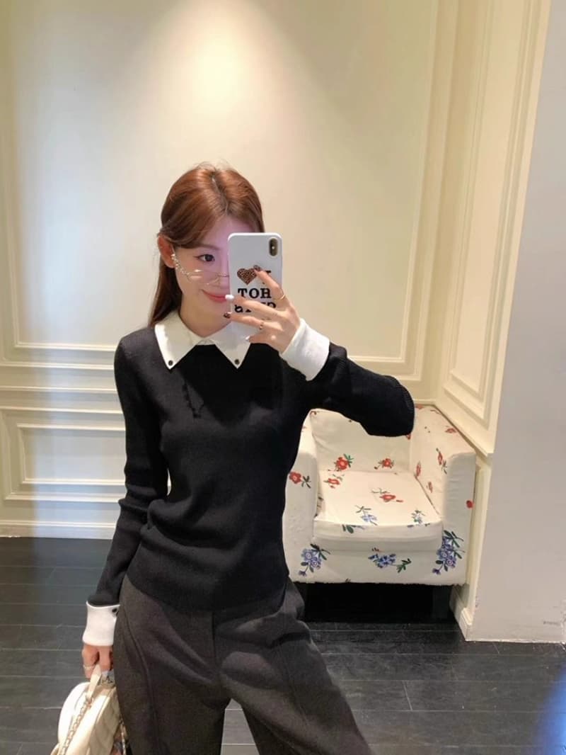 패키지 코어 실 한 부서 학원 스타일 배색 폴로 칼라 니트 스웨터 여성 가을 겨울 새로운 몸매 가꾸기 긴팔 기본 셔츠 이미지 4