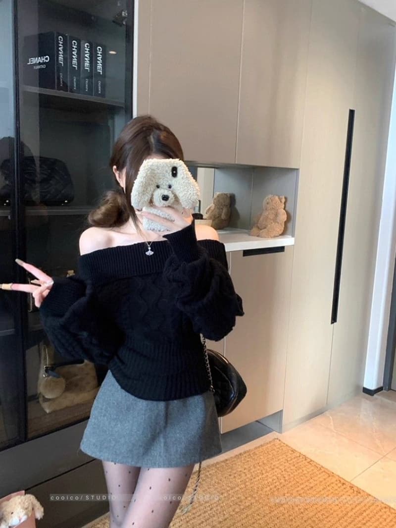 북극 플러시 워시 물 순수한 욕망 바람 섹시함 오프숄더 긴팔 스웨터 여자 가을 겨울 새로운 꽈배기 니트 맨위 이미지 3