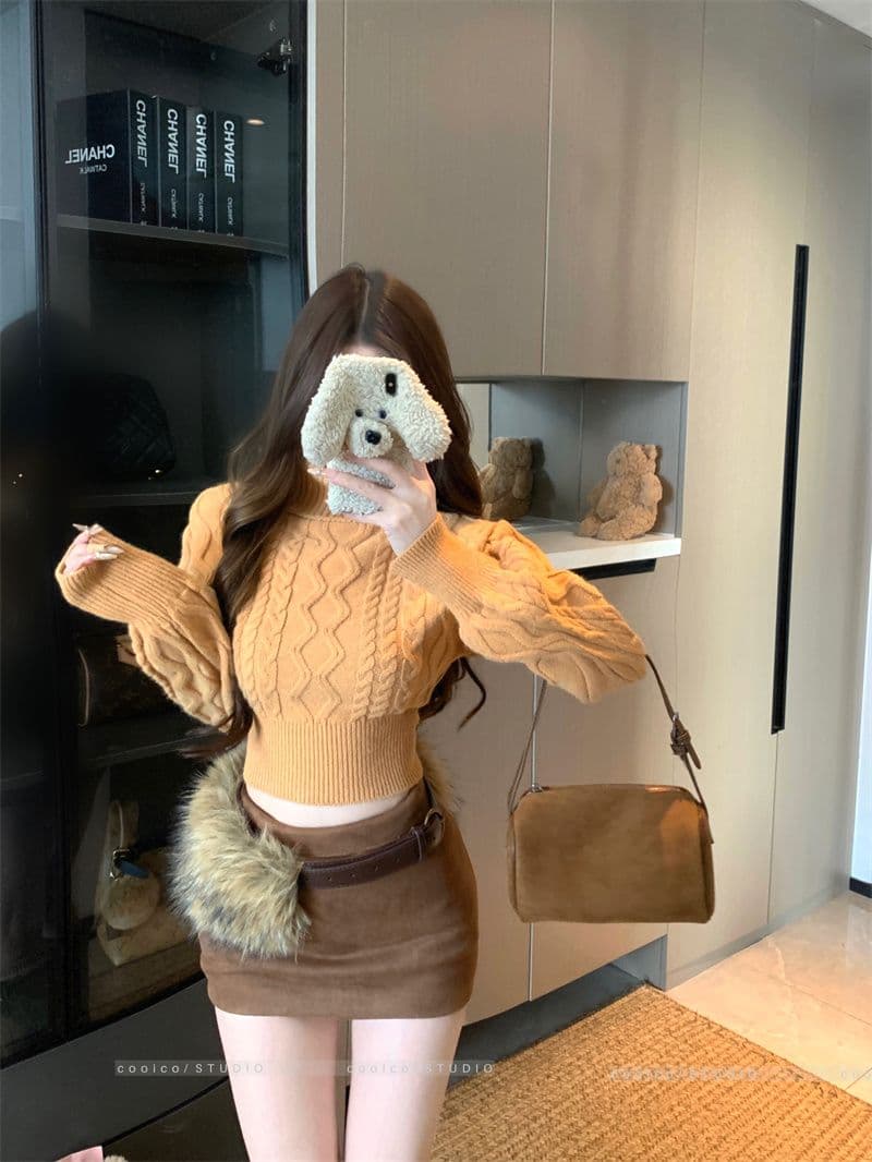 북극 플러시 워시 물 순수한 욕망 바람 섹시함 오프숄더 긴팔 스웨터 여자 가을 겨울 새로운 꽈배기 니트 맨위 상세 이미지 12