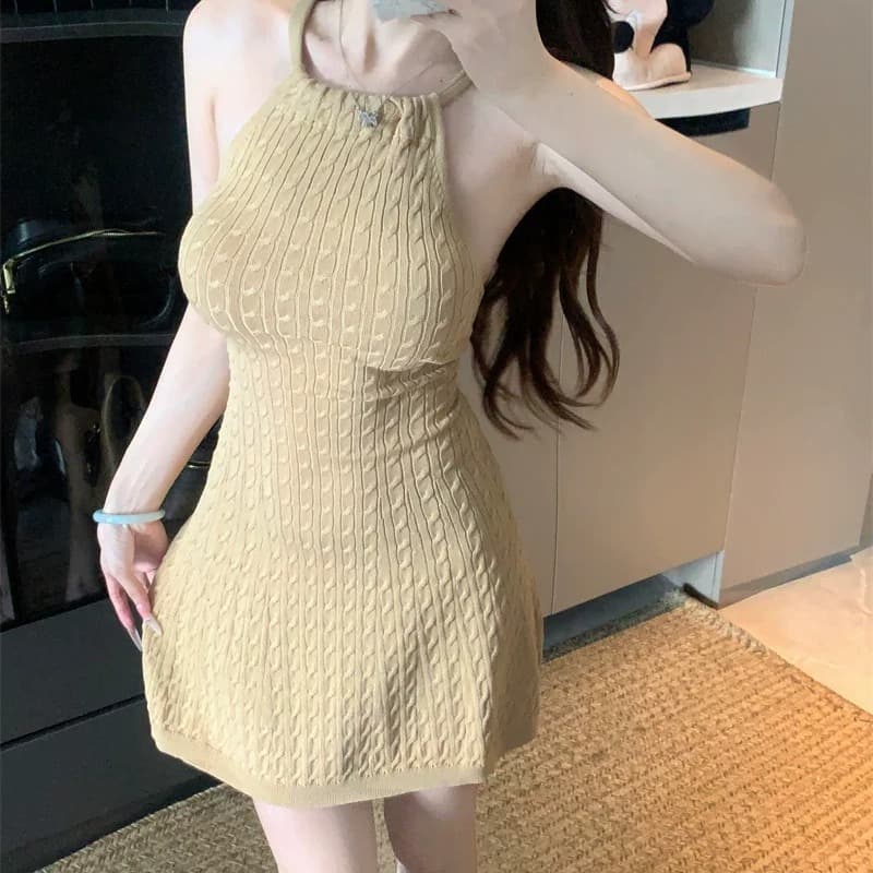 얼음 차가운 실크 워시 물 행침 목 민소매 드레스 여름 순수한 욕망 바람 몸매 가꾸기 슬림해 보이는 A라인 스커트 품격 미니 스커트 이미지 5