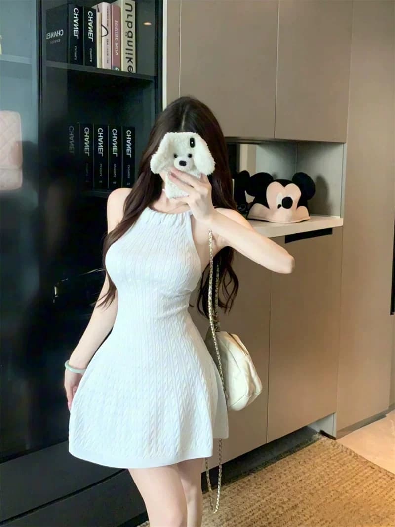 얼음 차가운 실크 워시 물 행침 목 민소매 드레스 여름 순수한 욕망 바람 몸매 가꾸기 슬림해 보이는 A라인 스커트 품격 미니 스커트 상세 이미지 4