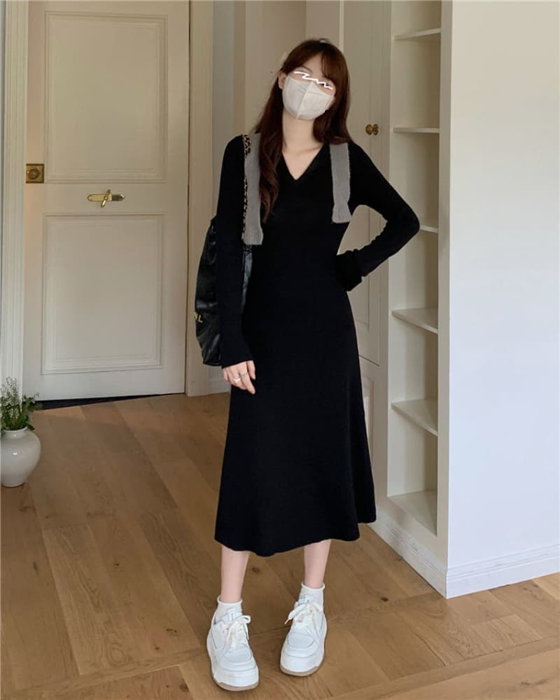 흔들어서 톤 주간 고양이 품질 품격 부드러운 드레스 여성 이른 가을 허리 수축 한 마디 중간 길이 에디션 디스플레이 높음 니트 기본 스커트 상세 이미지 10