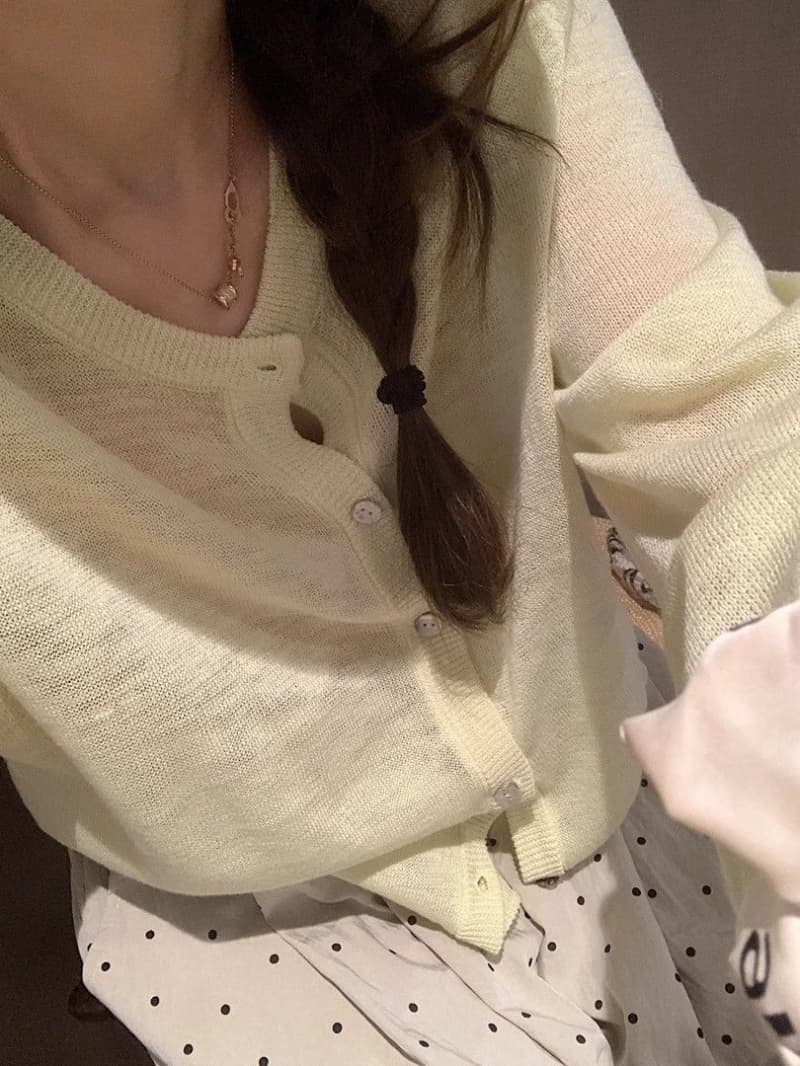 대나무 마디 마 여름 자외선 차단 의류 자수 나비 매듭 슬림해 보이는 품격 다용도 오픈 가디건 니트 맨위 상세 이미지 4