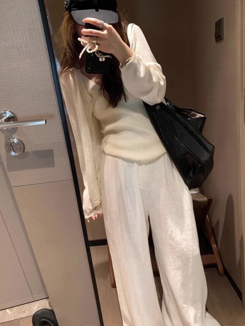 대나무 마디 마 여름 자외선 차단 의류 자수 나비 매듭 슬림해 보이는 품격 다용도 오픈 가디건 니트 맨위 상세 이미지 5