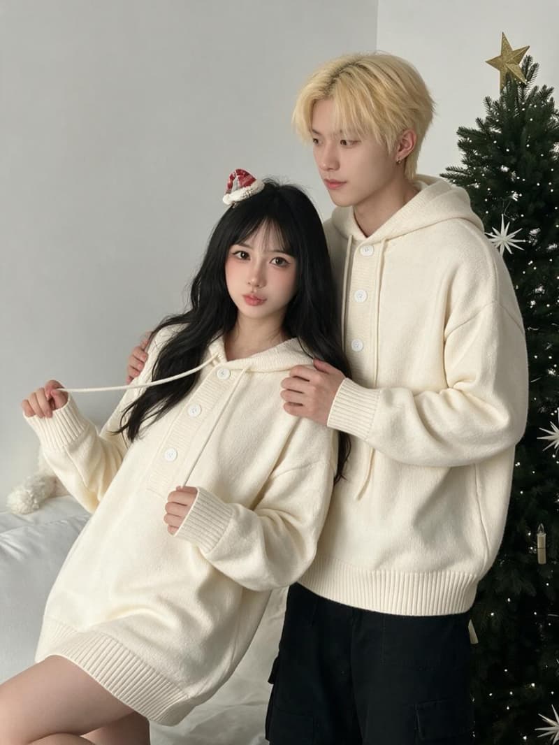 높은 품질 후드 스웨터 남성 가을 겨울철 루즈핏 캐주얼 보온 스웨터 두꺼운 니트 스웨터 커플 조수 브랜드 상세 이미지 4