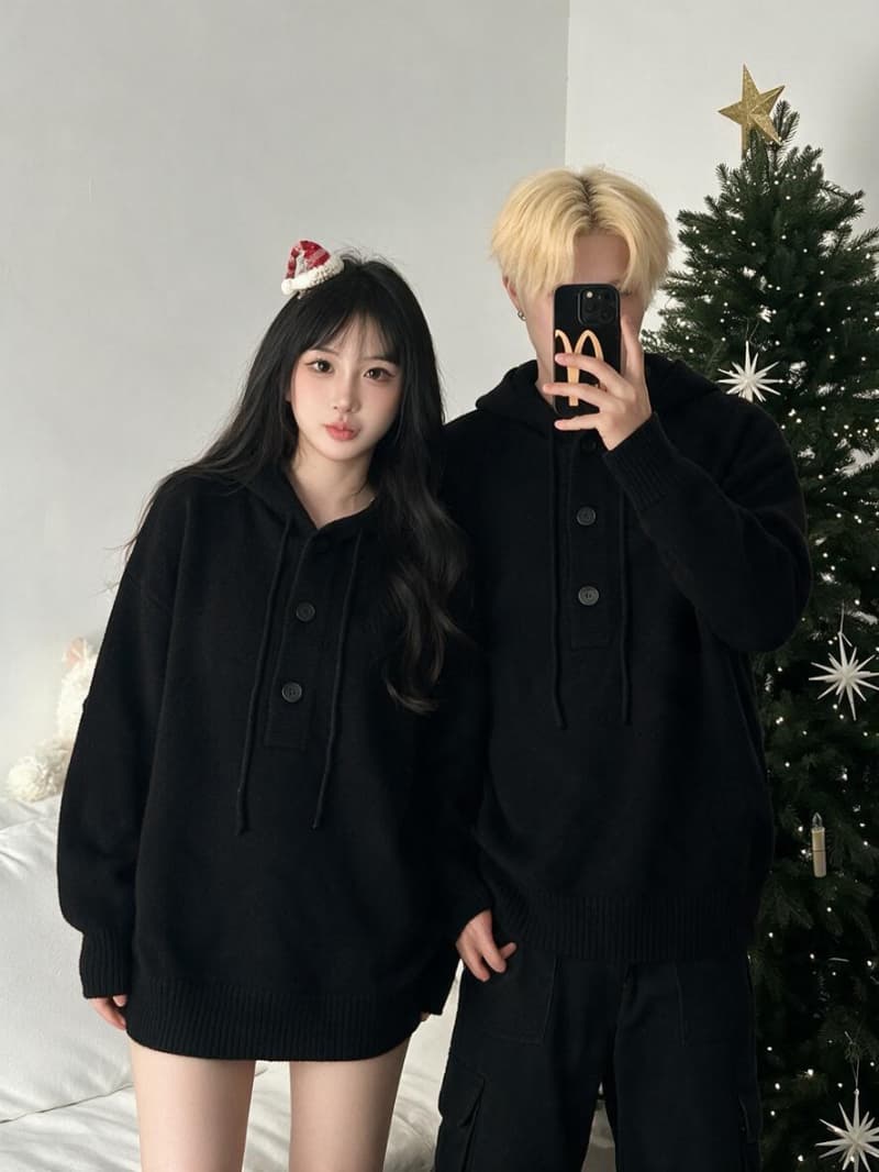 높은 품질 후드 스웨터 남성 가을 겨울철 루즈핏 캐주얼 보온 스웨터 두꺼운 니트 스웨터 커플 조수 브랜드 상세 이미지 8