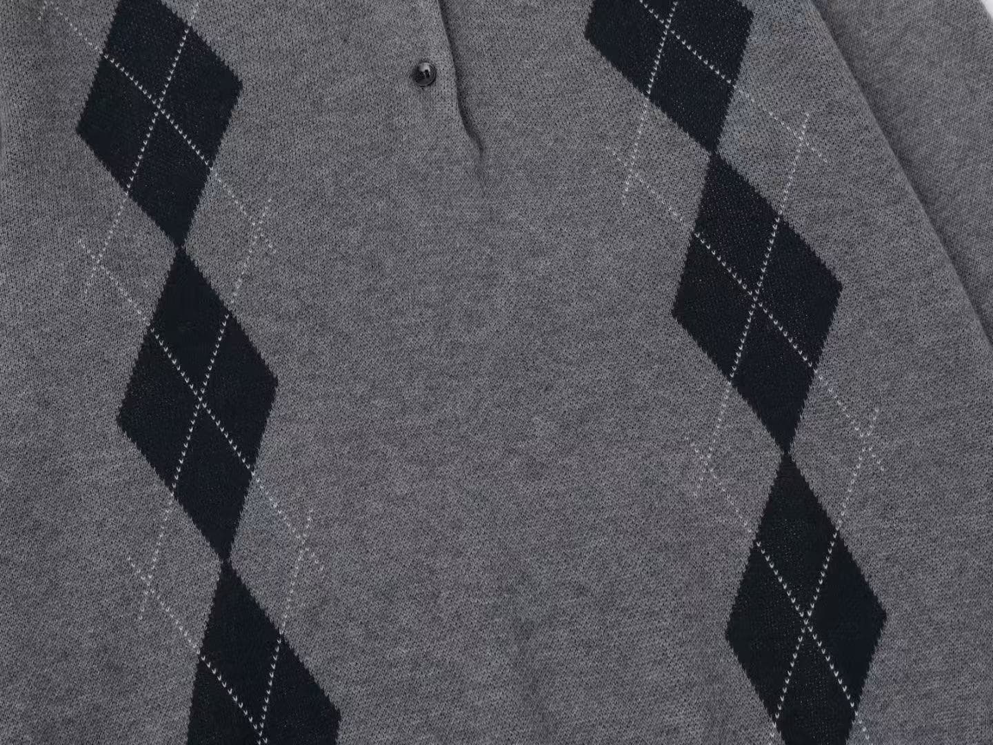높은 품질 오래된 돈 바람 링 그리드 POLO 칼라 니트 스웨터 남녀 커플 섹션 상세 이미지 17