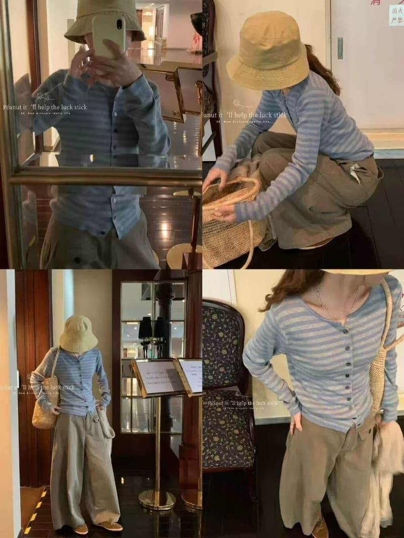 패키지 코어 실 워시 물 한 부서 배색 스트라이프 몸매 가꾸기 니트 오픈 가디건 여성 가을 새로운 다용도 긴팔 맨위 상세 이미지 4
