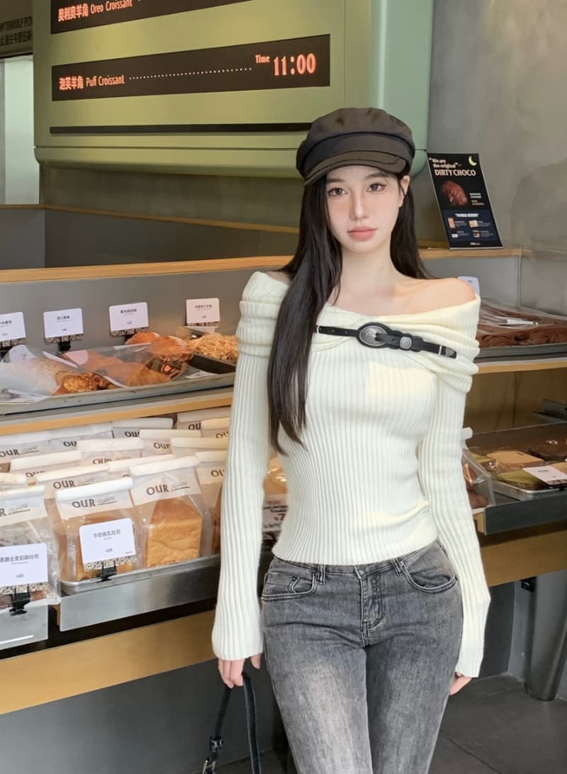 패키지 코어 실 핫걸 오프숄더 긴팔 스웨터 니트 스웨터 여성 겨울 디자인 센스 몸매 가꾸기 만나는 맨위 상세 이미지 3