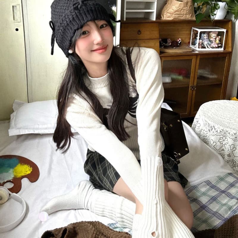 패키지 코어 실 아메리칸 나비 매듭 허리 수축 반하이넥 스웨터 여자 가을 긴팔 니트 스웨터 맨위 디자인 센스 이미지 5