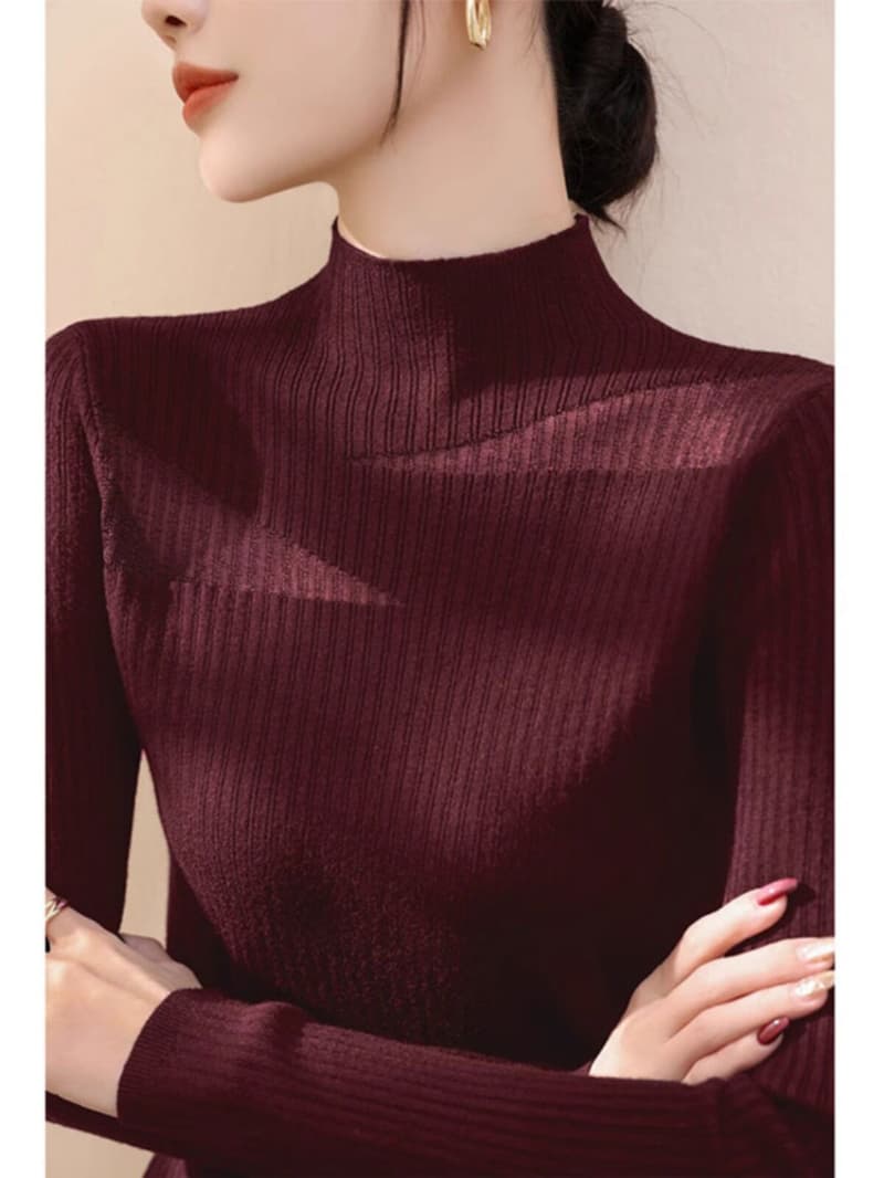 커피 색상 반하이넥 기본 셔츠 여성 2026 년 가을 겨울 레이스 조각 인사이드 가져 가라. 몸매 가꾸기 아름다움 라드. 니트 스웨터 맨위 상세 이미지 4