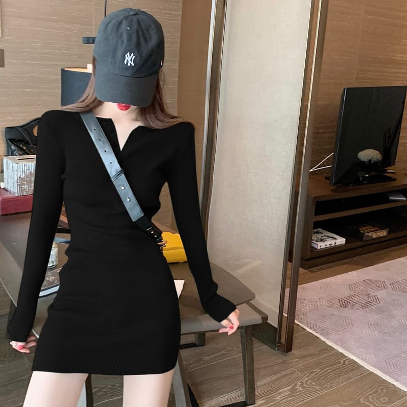 스웨터 드레스 조류 소녀 섹시함 몸매 가꾸기 품격 타이트 타이트 스커트 허리 수축 쇼트 스타일 슬림해 보이는 타이트 스커트 인사이드 가져 가라. 기본 스커트 이미지 3