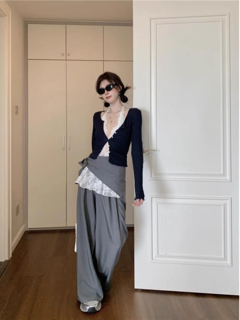 프랑스식 아름다운 전체 집합 착용 가져 가라. 가을 새로운 핫걸 레이스 행침 목 조끼 프랑스식 오픈 가디건 맨위 투피스 세트 상세 이미지 10