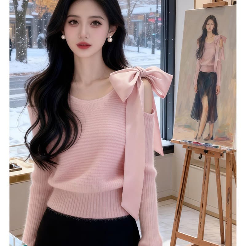 이른 가을 한 부서 분위기 센스 착용 가져 가라. 자이언트 잘 생긴 핑크색 니트 스웨터 아름다운 고유 한 아름다운 빛 요리 한 쇼트 스타일 맨위 이미지 5