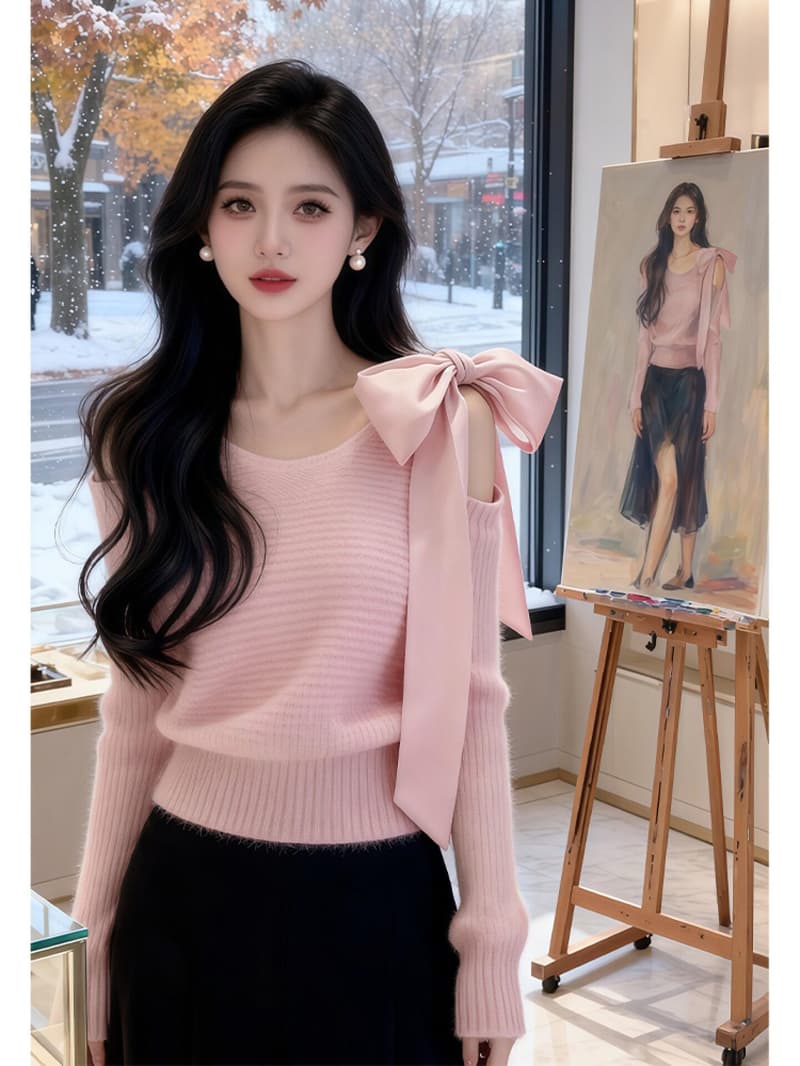 이른 가을 한 부서 분위기 센스 착용 가져 가라. 자이언트 잘 생긴 핑크색 니트 스웨터 아름다운 고유 한 아름다운 빛 요리 한 쇼트 스타일 맨위 상세 이미지 4