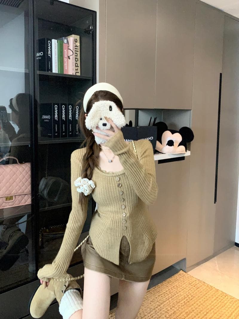 앤디 플러시 워시 물 레이스 조각 니트 스웨터 가을 겨울 몸매 가꾸기 슬림해 보이는 디자인 센스 다용도 맨위 상세 이미지 6