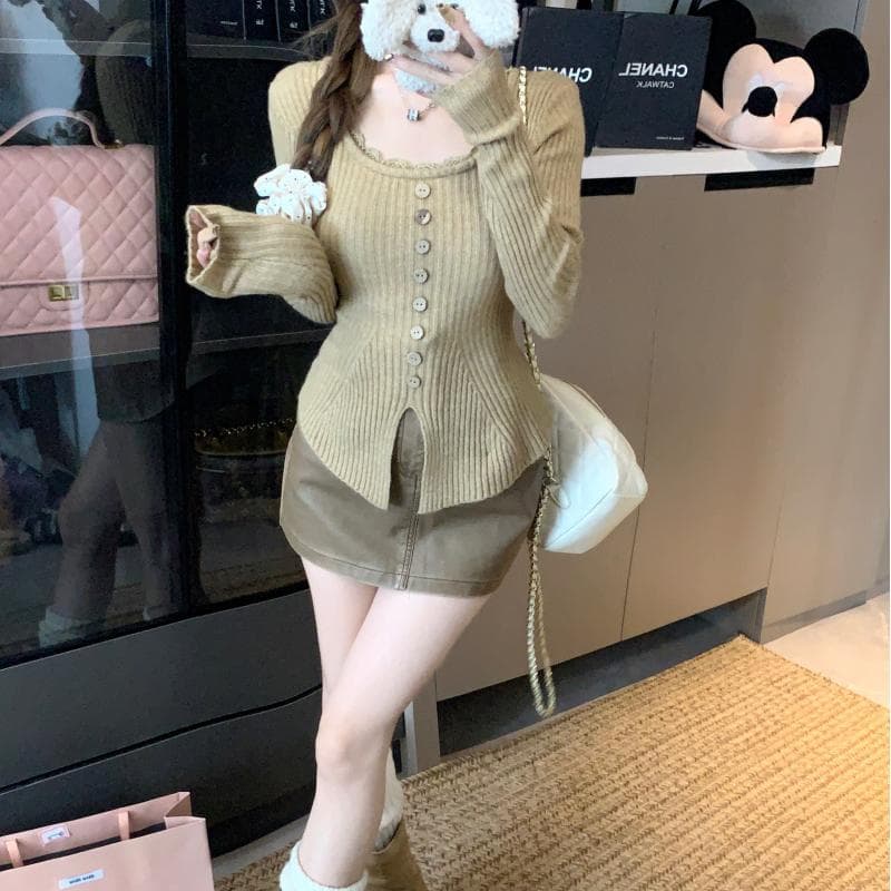 앤디 플러시 워시 물 레이스 조각 니트 스웨터 가을 겨울 몸매 가꾸기 슬림해 보이는 디자인 센스 다용도 맨위 상세 이미지 7