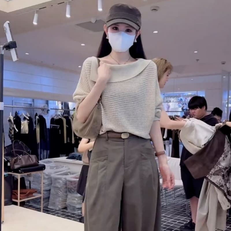 앤디 플러시 한 부서 출퇴근 홀로우 아웃 폴로 칼라 오프숄더 긴팔 니트 스웨터 여성 가을 품격 루즈핏 슬림해 보이는 맨위 이미지 3