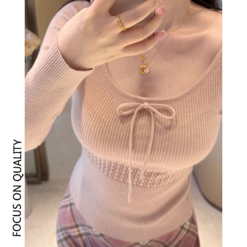 패키지 코어 실 워시 물 순수한 욕망 바람 긴팔 니트 스웨터 새로운 가을 몸매 가꾸기 홀로우 아웃 품격 작은 대중 맨위 상세 이미지 3