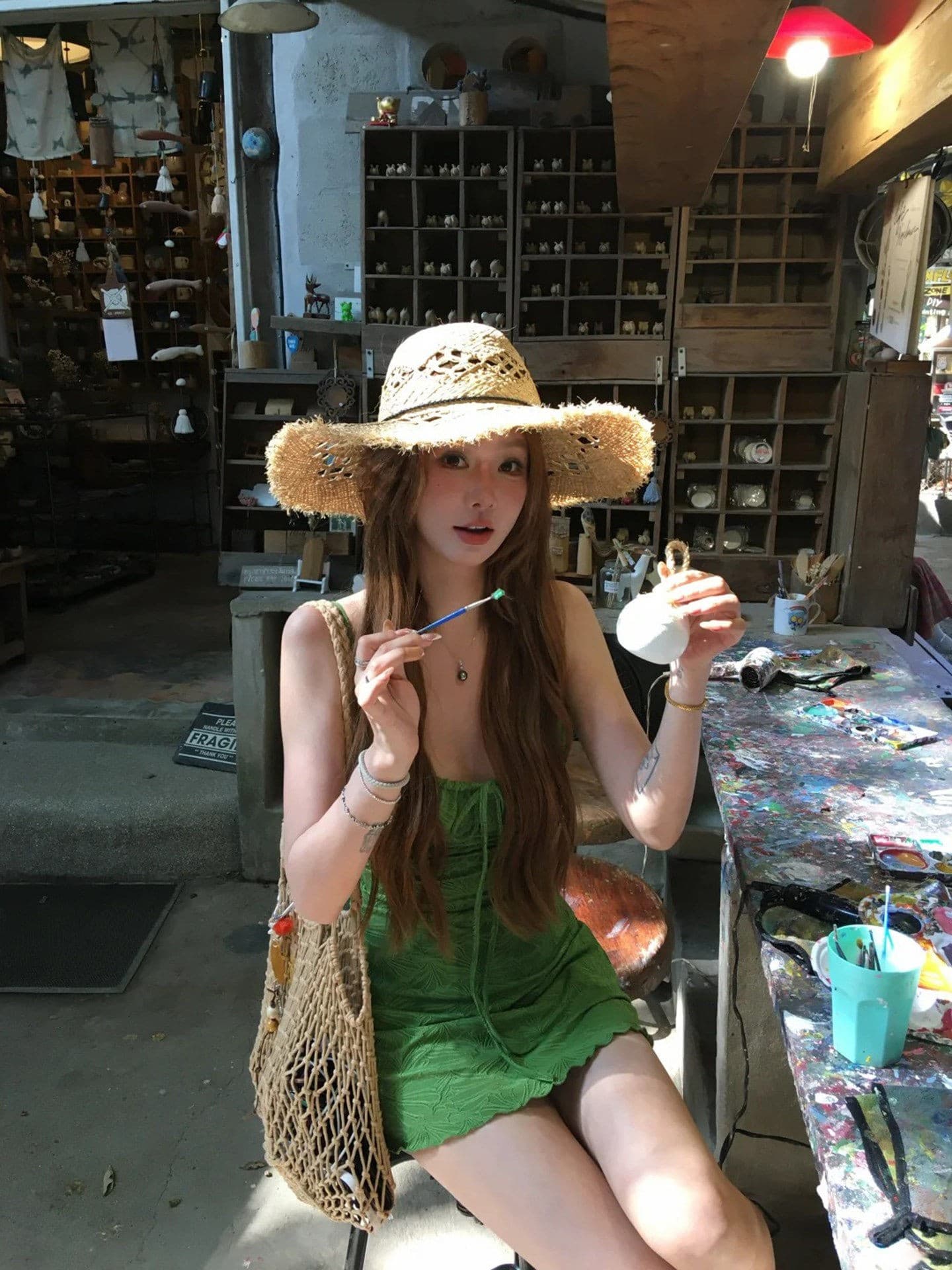 태국 사람 랜드 해변가 휴가 도파민 녹색 슬립 여성 드레스 여름 작은 키 허리 수축 핫걸 디스플레이 화이트 미니 스커트 상세 이미지 11