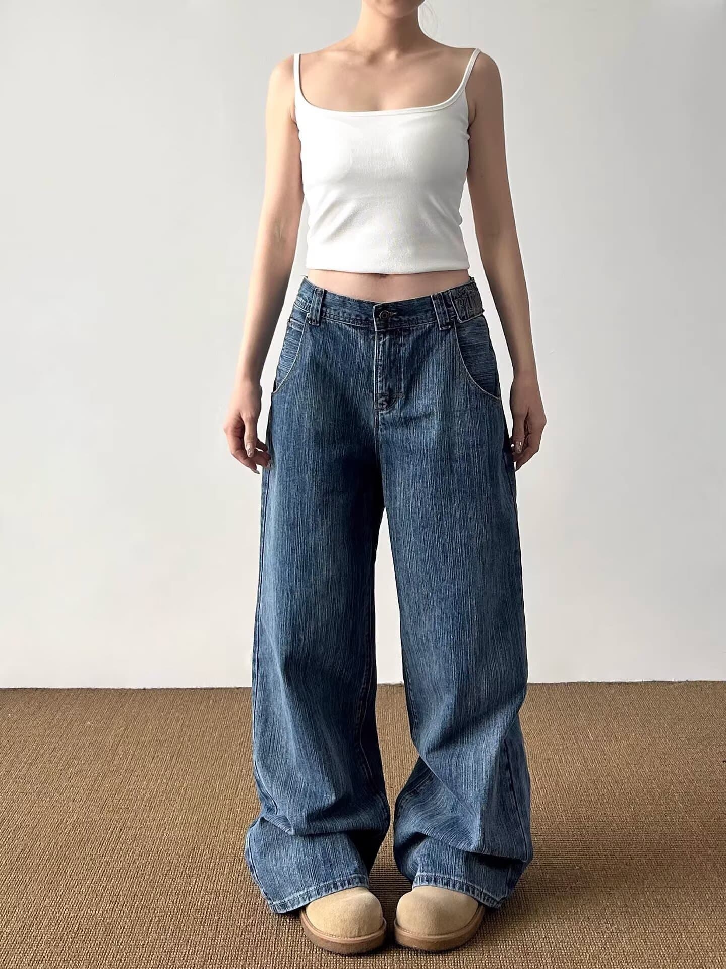 좋은 품질 아메리칸 레트로 워싱 넓은 다리 청바지 여성 봄 새로운 거리 루즈핏 주머니 디자인 센스 긴 바지 상세 이미지 2