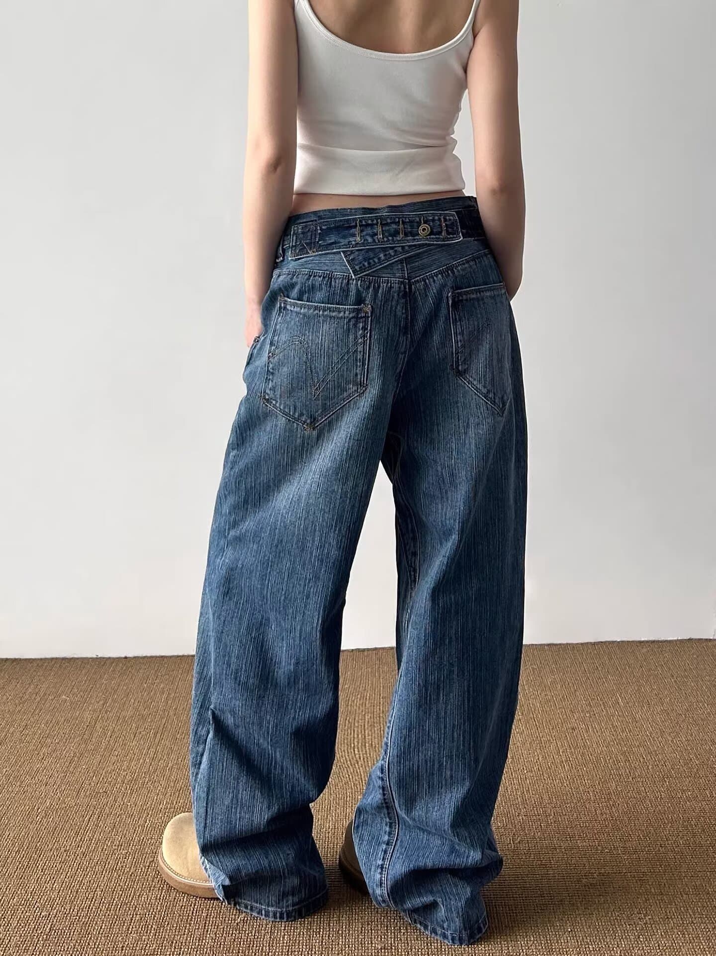 좋은 품질 아메리칸 레트로 워싱 넓은 다리 청바지 여성 봄 새로운 거리 루즈핏 주머니 디자인 센스 긴 바지 상세 이미지 5