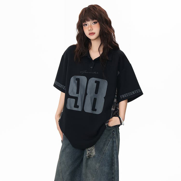 원본 한국 스타일 아메리칸 레트로 패치워크 카모플라주 POLO 셔츠 반팔 남녀 저지 티셔츠 폴로 칼라 여름 새로운 이미지 3