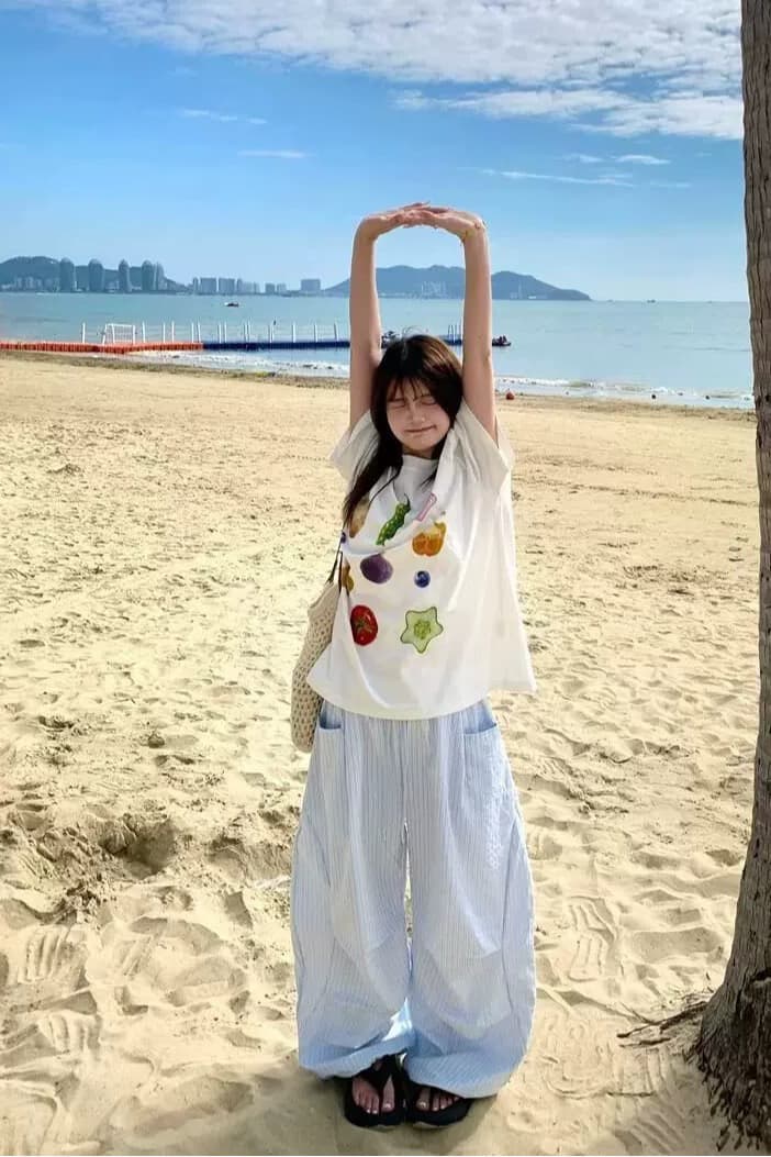 아메리칸 도파민 파란색 캐주얼 바지 여성 여름 얇은 스타일 차가운 센스 루즈핏 스트레이트 넓은 다리 재즈 춤추기 롱 바지 상세 이미지 6