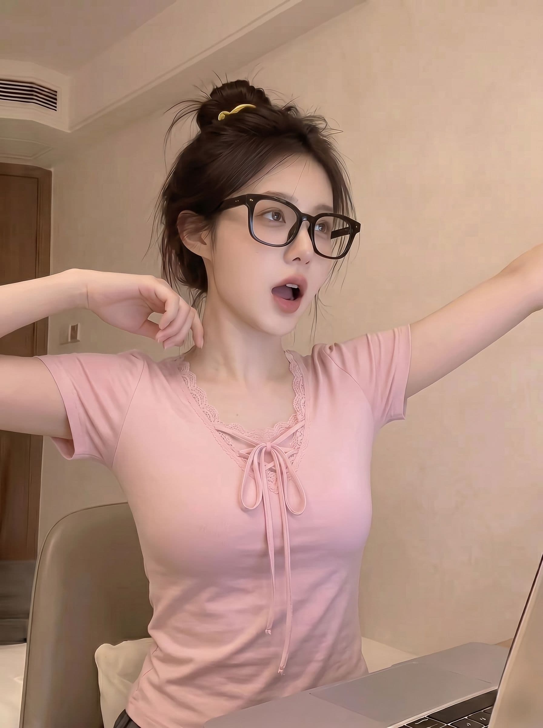 한국 chic 아메리칸 핫걸 바람 V넥 레이스 조각 한 부서 티셔츠 여성 여름 새로운 반팔 몸매 가꾸기 맨위 트렌디 상세 이미지 8