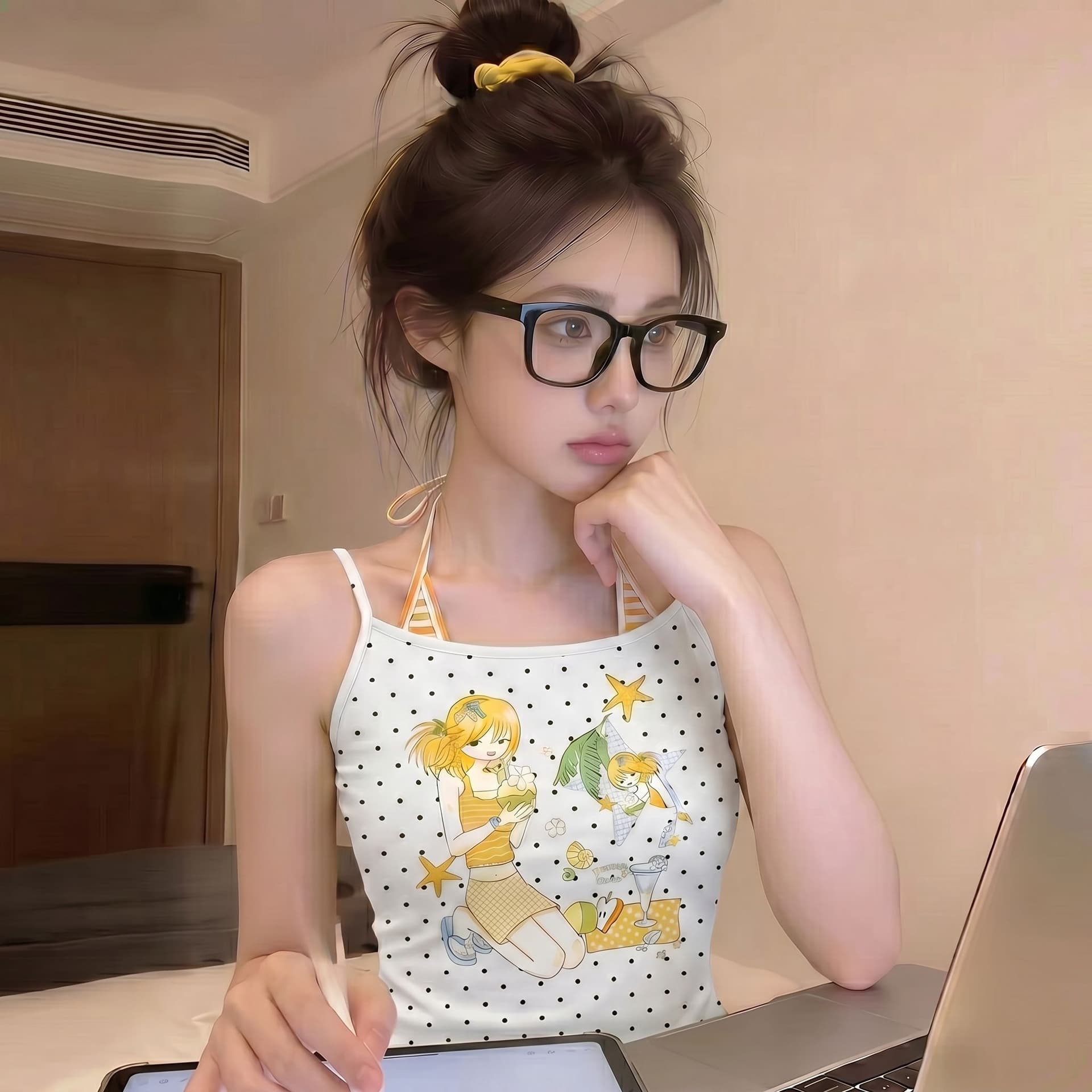 한국 스타일 아메리칸 2026 여름 새로운 핫걸 도트 무늬 y2k 프린트 페이크 레이어드 몸매 가꾸기 다용도 캐미솔