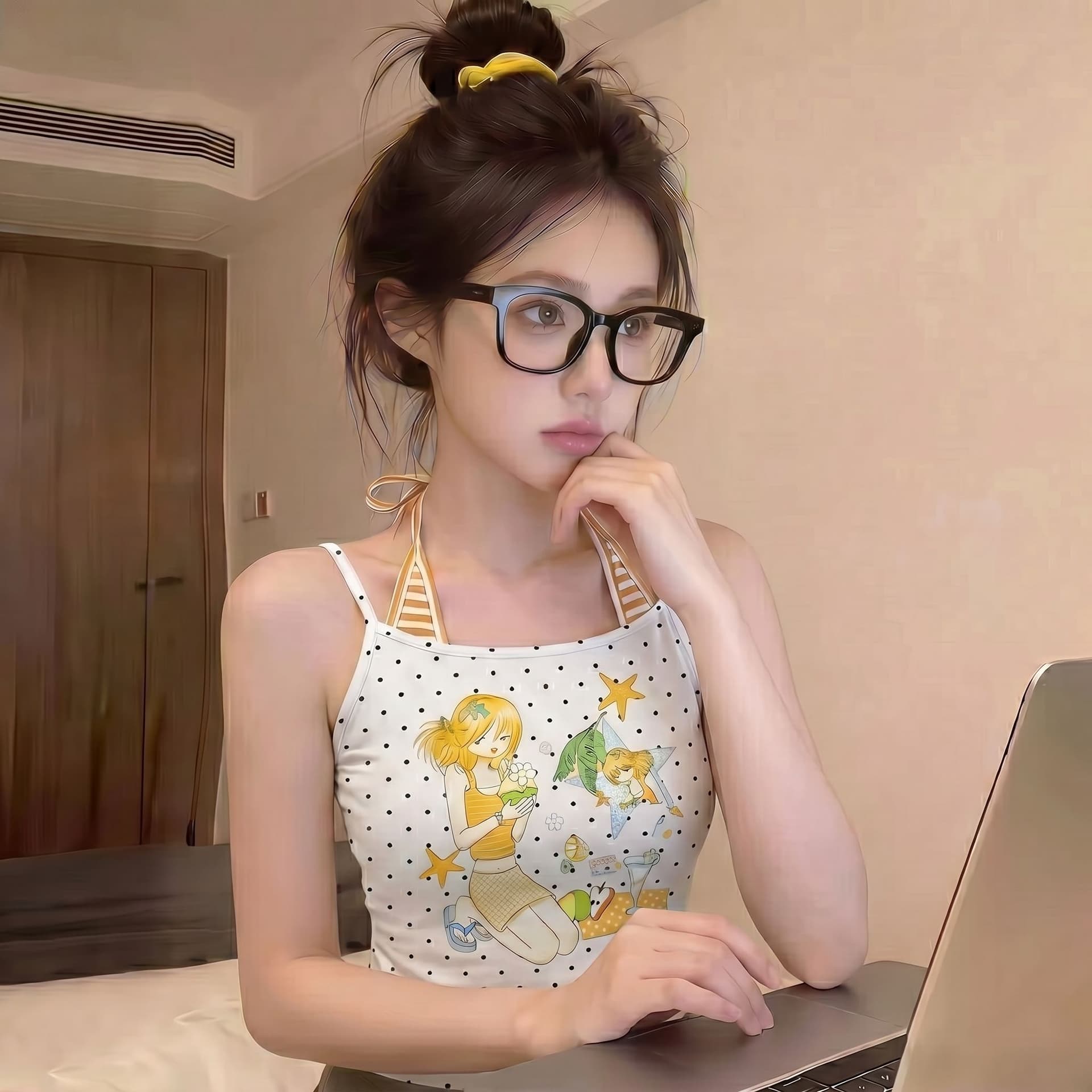 한국 스타일 아메리칸 2026 여름 새로운 핫걸 도트 무늬 y2k 프린트 페이크 레이어드 몸매 가꾸기 다용도 캐미솔 상세 이미지 3