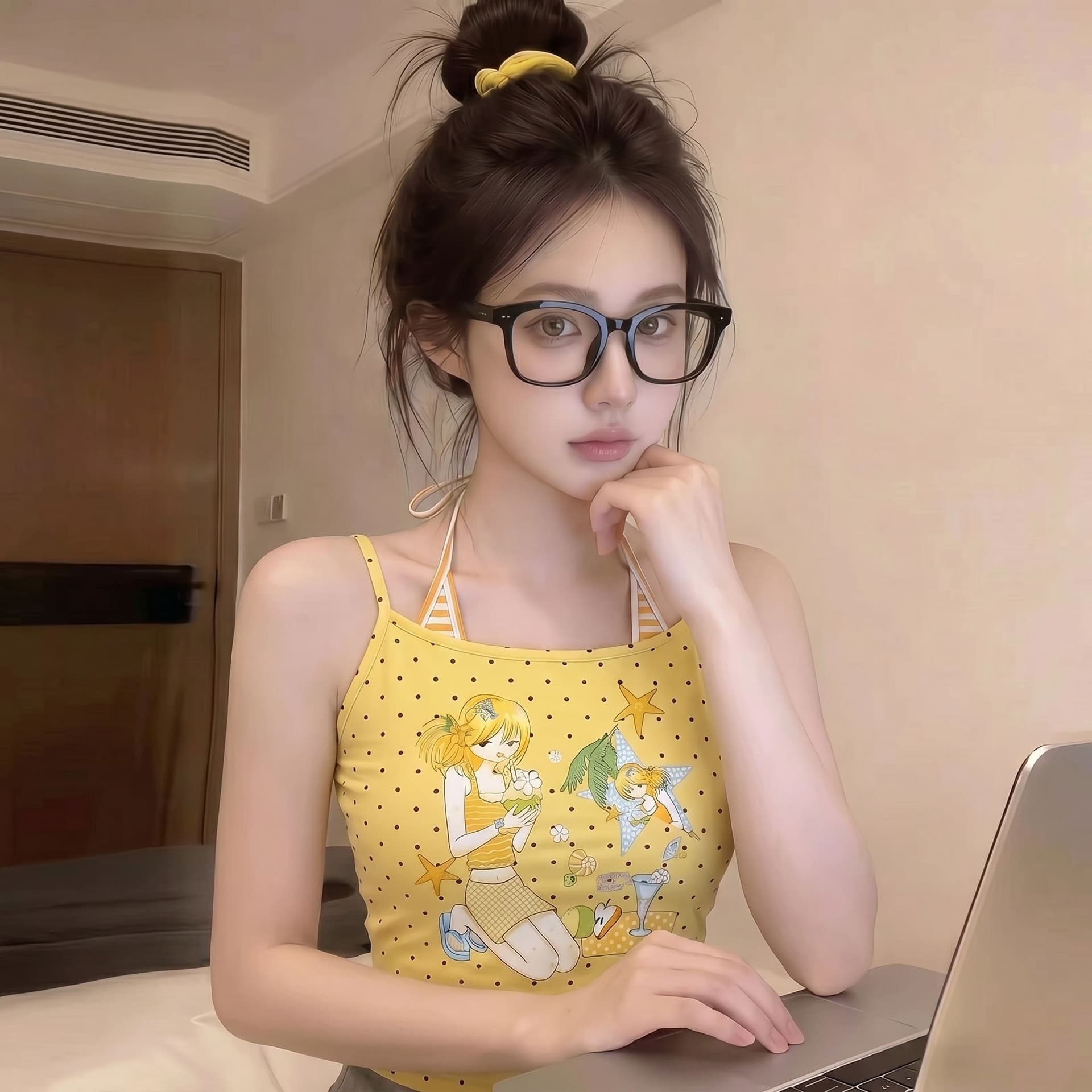 한국 스타일 아메리칸 2026 여름 새로운 핫걸 도트 무늬 y2k 프린트 페이크 레이어드 몸매 가꾸기 다용도 캐미솔 상세 이미지 8