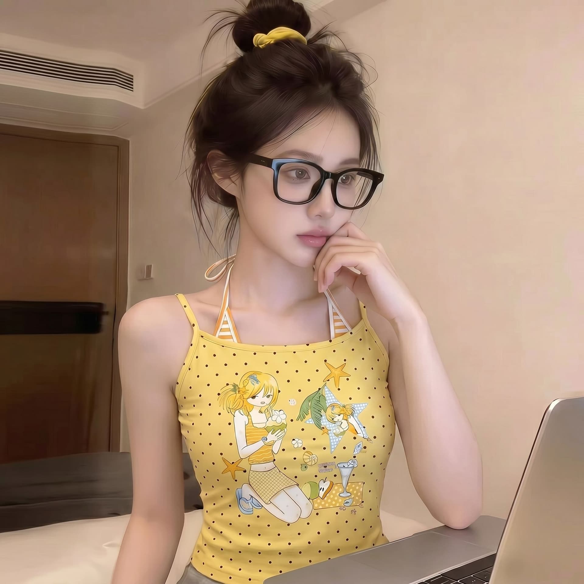 한국 스타일 아메리칸 2026 여름 새로운 핫걸 도트 무늬 y2k 프린트 페이크 레이어드 몸매 가꾸기 다용도 캐미솔 상세 이미지 9
