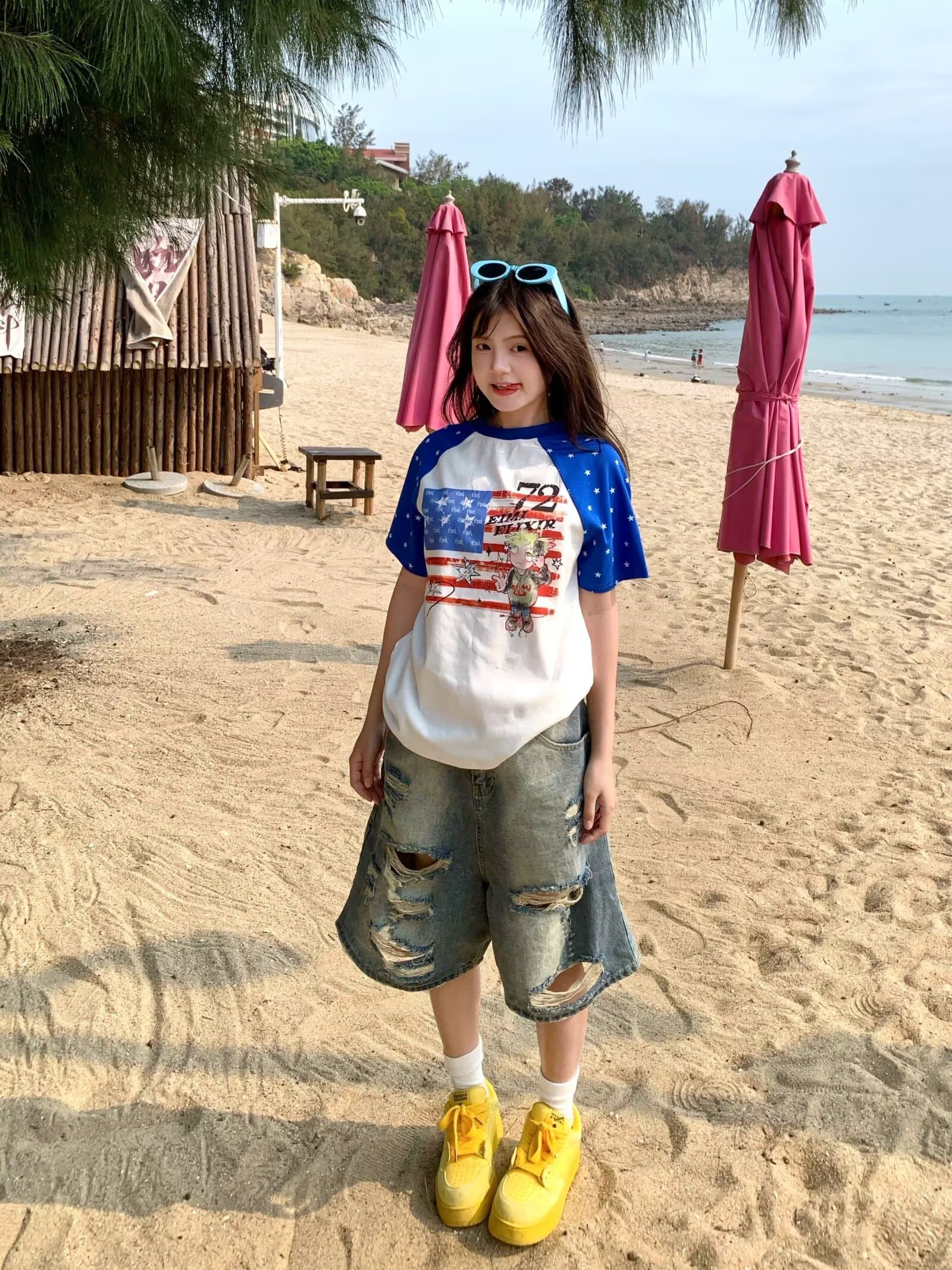 아메리칸 레트로 워싱 찢어진 부분 세련된 데님 오부 바지 남녀 여름 새로운 캐주얼 다용도 트렌드 반바지 트렌디 상세 이미지 5