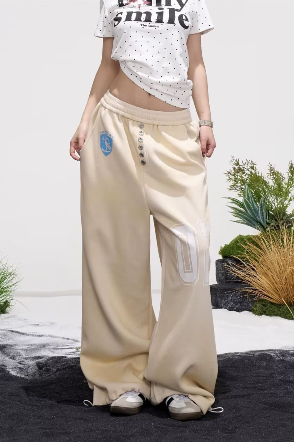 좋은 품질 한국 스타일 아메리칸 프린트 넓은 다리 웨이 바지 남녀 루즈핏 캐주얼 느긋한 도루 센스 바닥 청소 스트레이트 긴 바지 상세 이미지 36