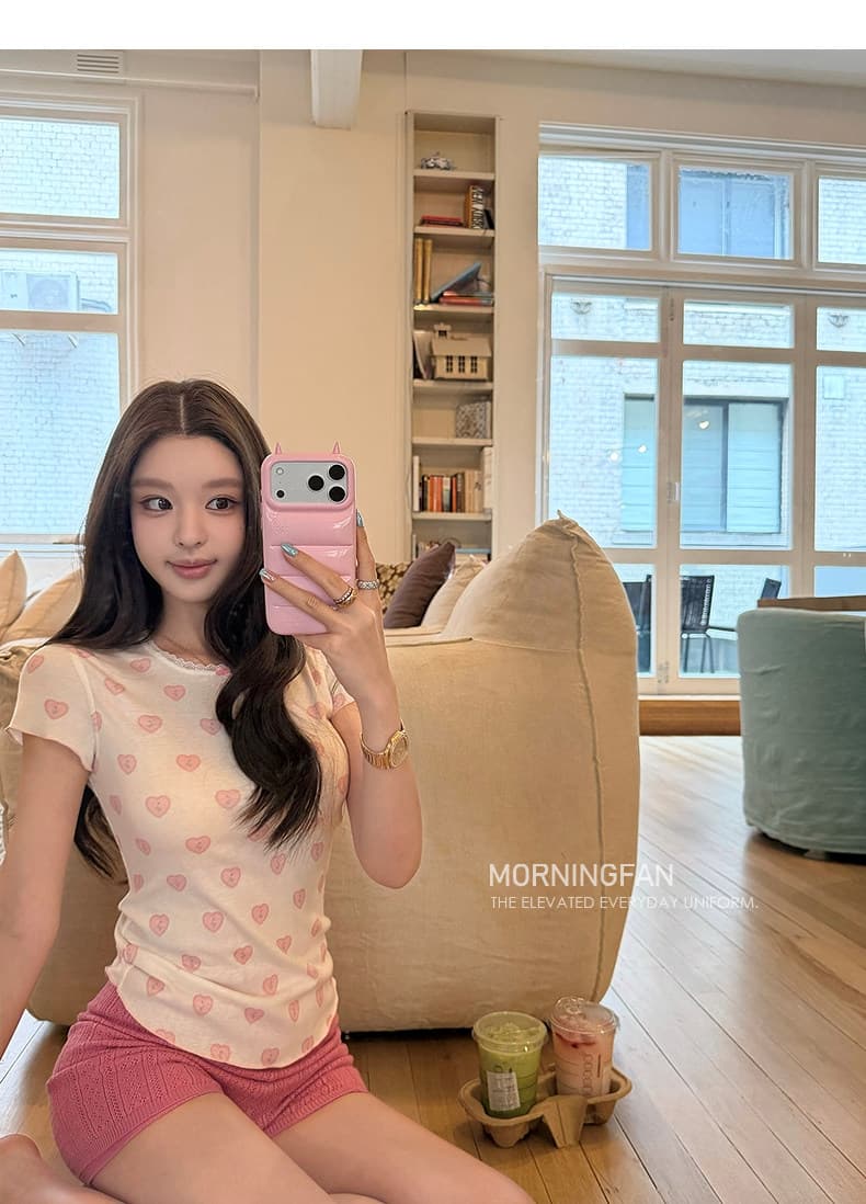 하트 프린트 u 칼라 달콤함 드레스 긍정적 인 어깨 레이스 반팔 티셔츠 여성 여름 달콤한 매운맛 소녀 작은 대중 착용 가져 가라. 상세 이미지 27