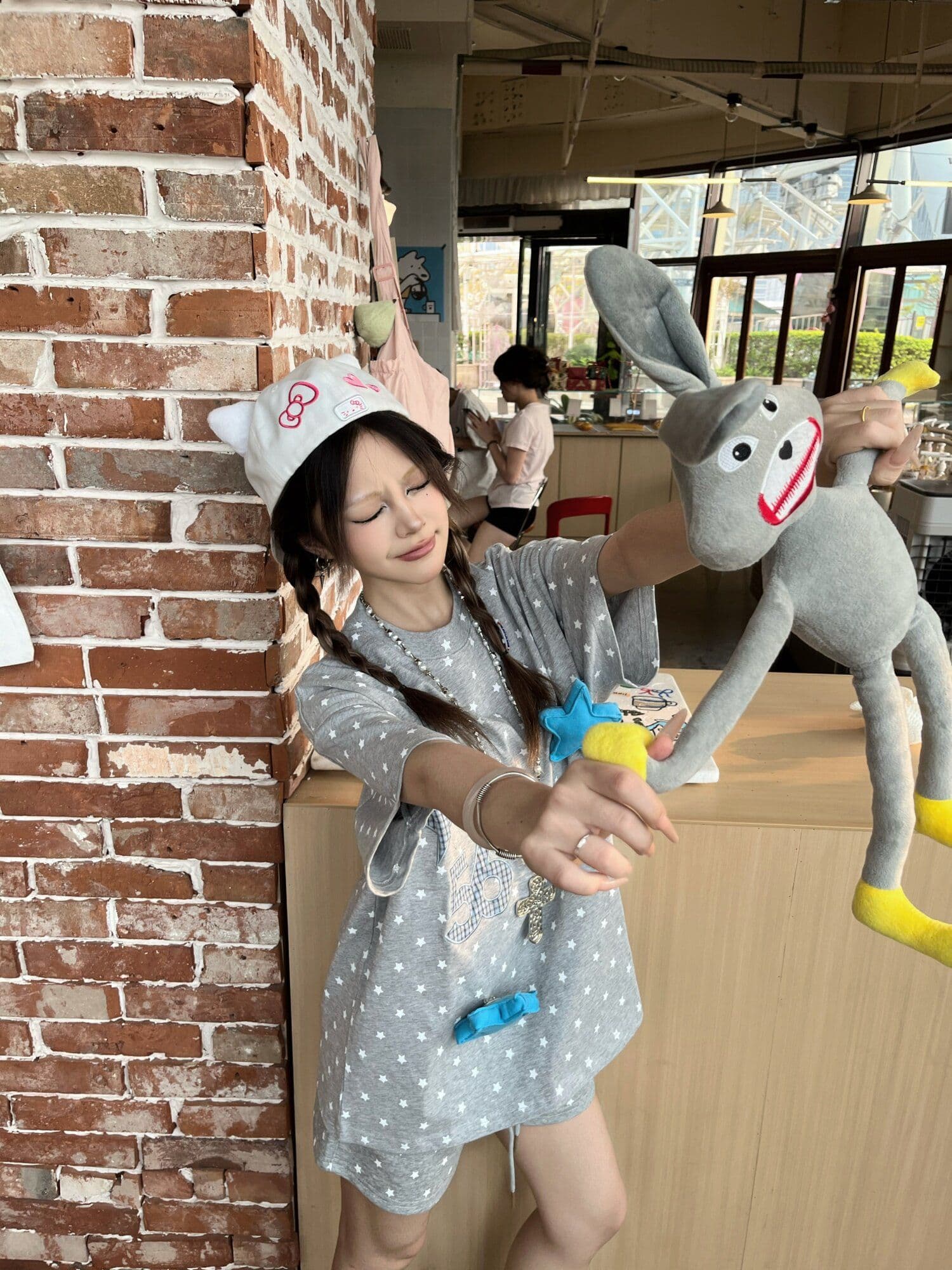 두 조각 여성 세트 아메리칸 레트로 학원 스타일 별 펜던트 달콤함 맨위 여성용 짧은 소매 티셔츠 반바지 슬림해 보이는 세트 상세 이미지 15