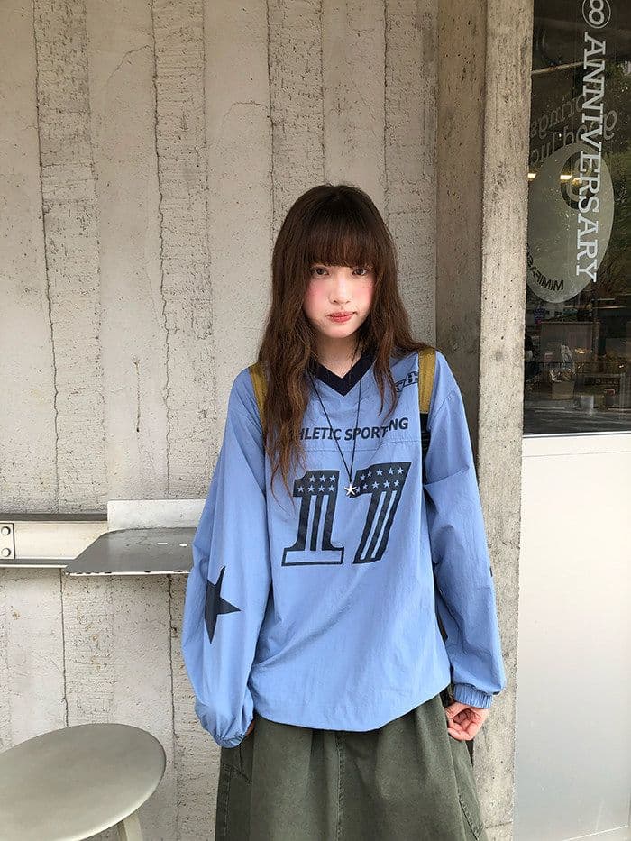 여름 새로운 얇은 스타일 아메리칸 레트로 V넥 알파벳 프린트 루즈핏 맨위 느긋한 센스 풀오버 자외선 차단 의류 저지 상세 이미지 10