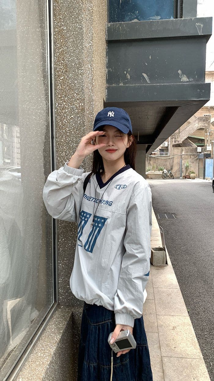 여름 새로운 얇은 스타일 아메리칸 레트로 V넥 알파벳 프린트 루즈핏 맨위 느긋한 센스 풀오버 자외선 차단 의류 저지 상세 이미지 17