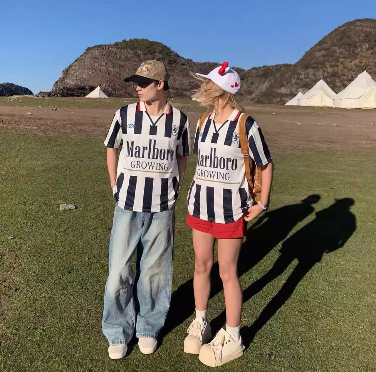 원본 저지 원단 원본 솜씨 아메리칸 스트라이프 프린트 폴로 칼라 반팔 티셔츠 POLO 셔츠 남녀 커플 여름 상세 이미지 8