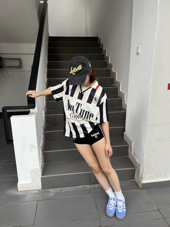 원본 저지 원단 원본 솜씨 아메리칸 스트라이프 프린트 폴로 칼라 반팔 티셔츠 POLO 셔츠 남녀 커플 여름 상세 이미지 9